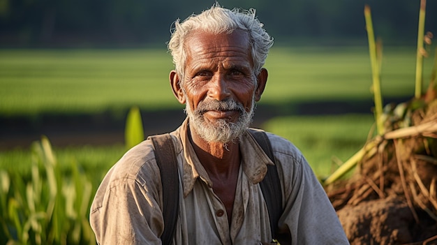 Photo indian farmer at cotton field generated by AI