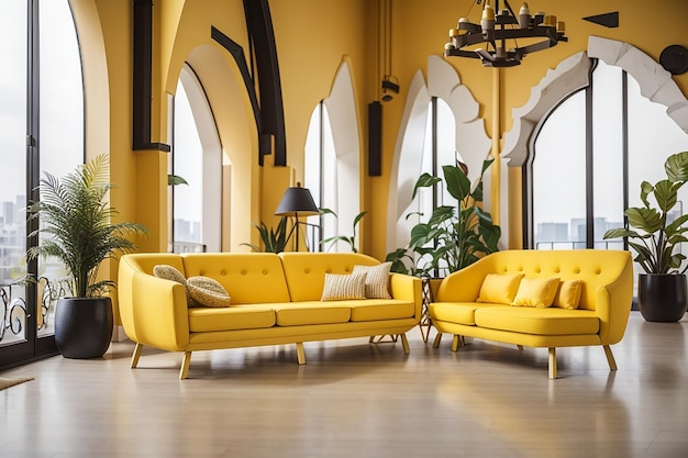 Photo interior composition of yellow furniture