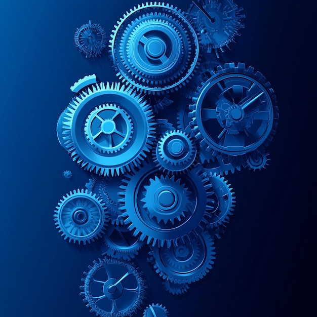 Photo photo of interlocking blue mechanical gears blue cogs in a complex system