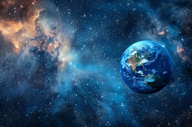 The photo is of high quality Blue planet Earth closeup against the backdrop of starry space