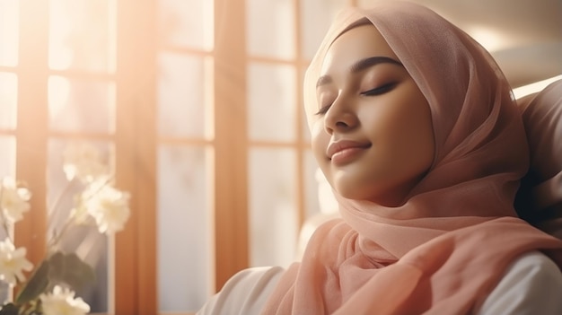 photo islamic asian indonesian lady sleep