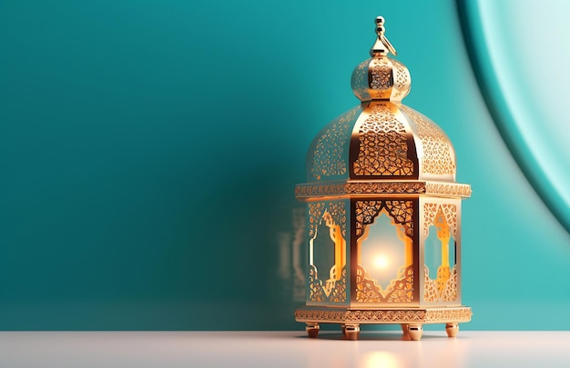 Photo of Islamic Gold Islamic lantern with Copy Space Background for eid fitr or adha greeting