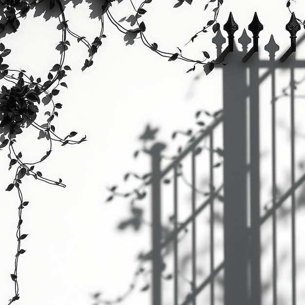 Photo of Ivy Leaves and Wrought Iron Fence Shadows Intertwining to Create Complex Looping Patterns