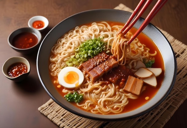 Photo Japanese ramen spicy sauce ancient food