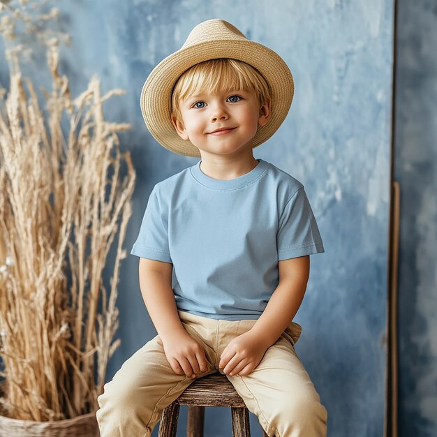 Photo photo of kids toddler wearing a plain white black tshirt mockup