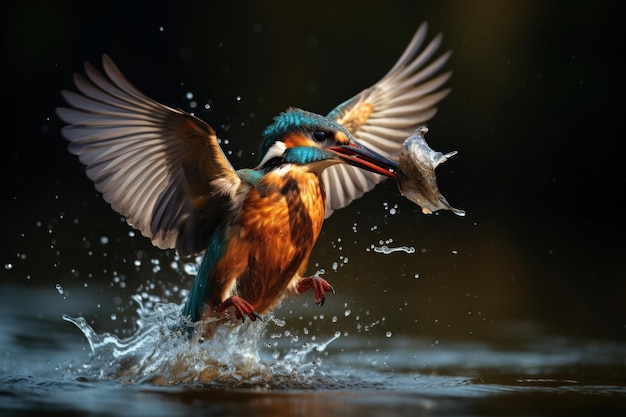 Photo of a kingfisher catching its prey in middive