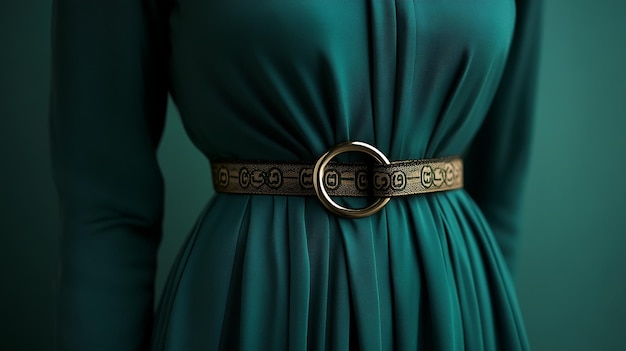 Photo photo of a kneelength womens office dress cinched at the waist gucci belt and accessorized crea