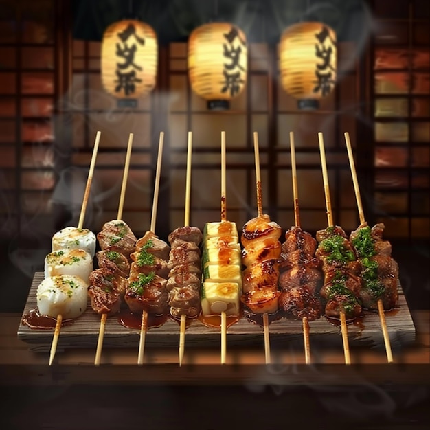 photo of kushiyaki menu japanese satay delicious Japanese restaurant background