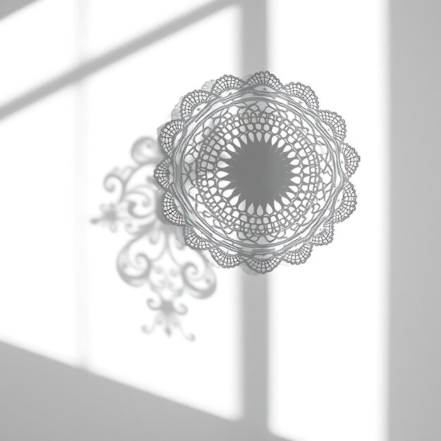 Photo of Lace Doily Shadow Casting Intricate Circular Patterns Thin Delicate Edges Evoke Vintage C