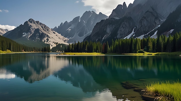 Photo lake in mountains Ai Generated