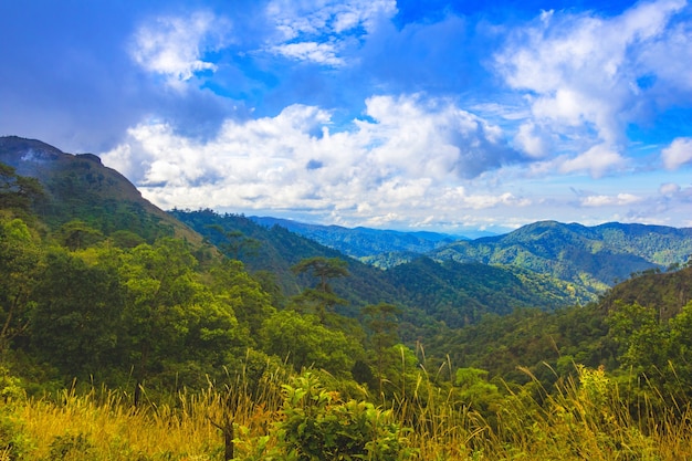 Photo landscape. forest  mountain Clouds and sky . Mountain in national park Thailand.