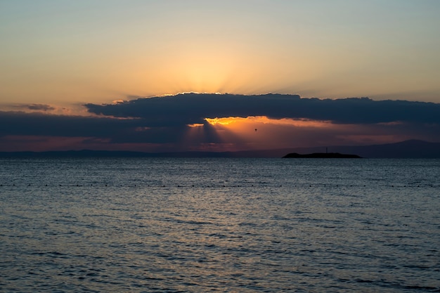 Photo of the landscape. Sunset on the sea. Evening rest.