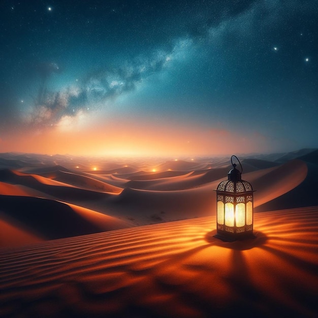 Photo lantern with night light background for the muslim feast of the holy month of