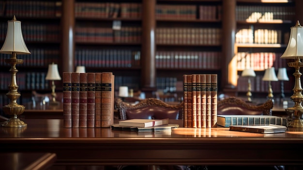 Photo a photo of a law library with shelves of legal book