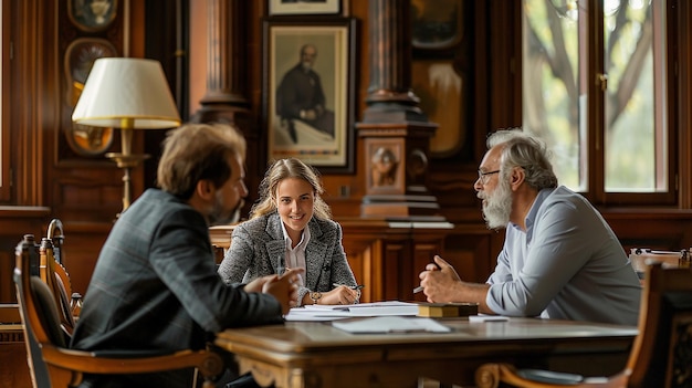 Photo photo lawyer and a couple discussing the terms of the contract