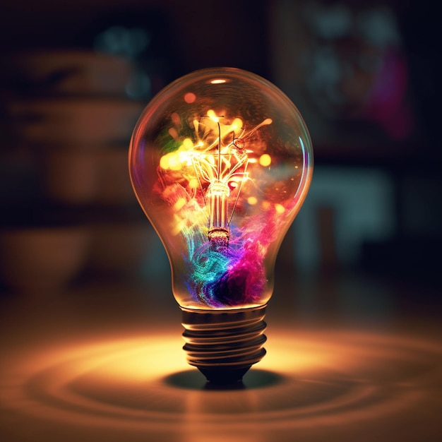 Photo a light bulb with a light inside that has a lot of different colors ai generated