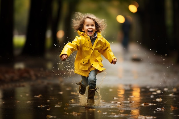 Photo of little girl jump on the rain High quality photo