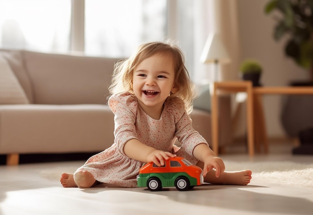 Photo of little kid playing with block early development concept