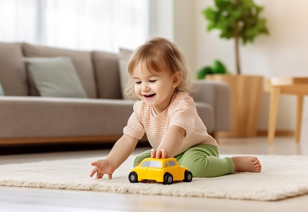 Photo of little kid playing with block early development concept