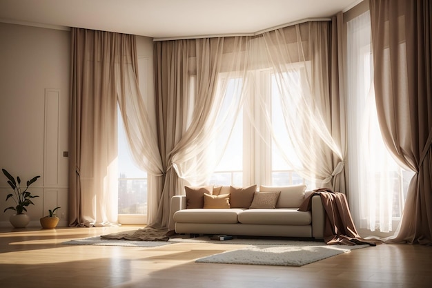 Photo living room with curtain blowing