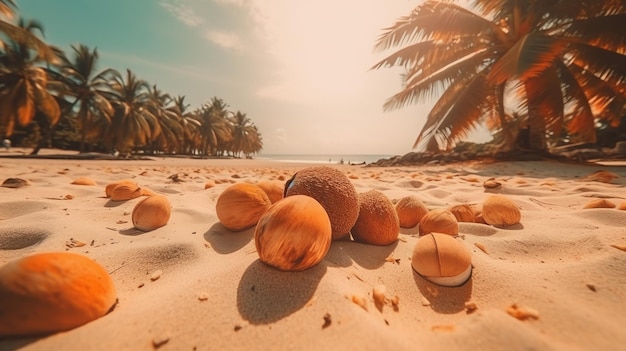 Photo a lot of coconut in beach generated by ai