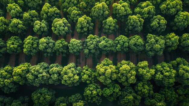 a photo of a lush reforested forest and photographed from above