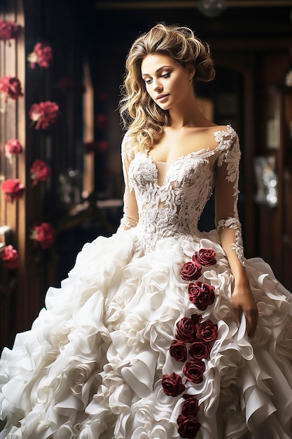 photo luxury bride wearing her wedding dress