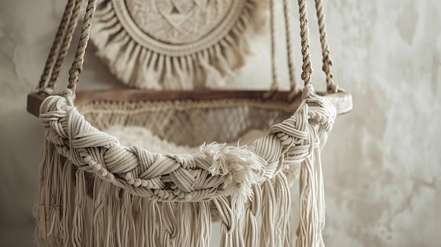 Photo photo of a macrame plant hanger capturing intricate knotwork