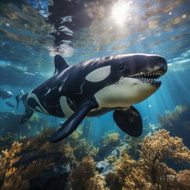 Photo of a magnificent and aweinspiring orca Generative AI