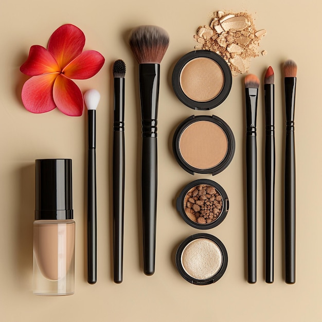 Photo of makeup kit in a beige background