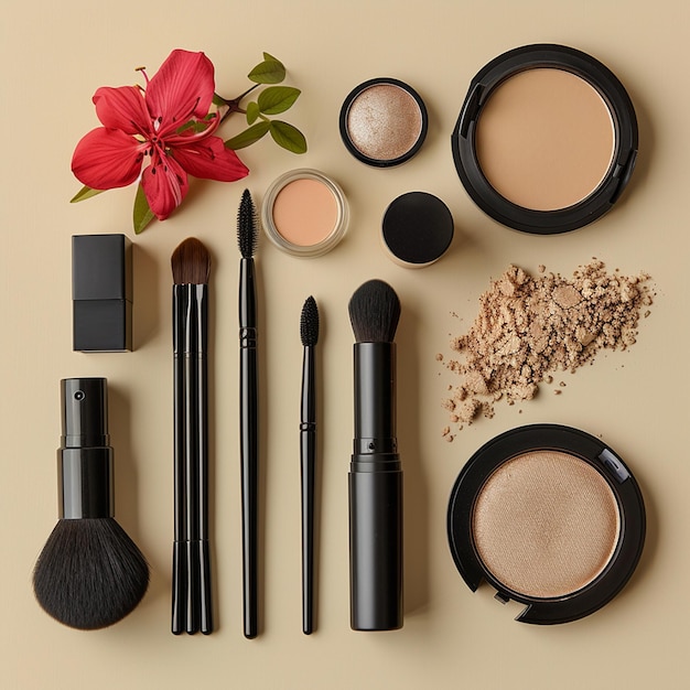 Photo of makeup kit in a beige background