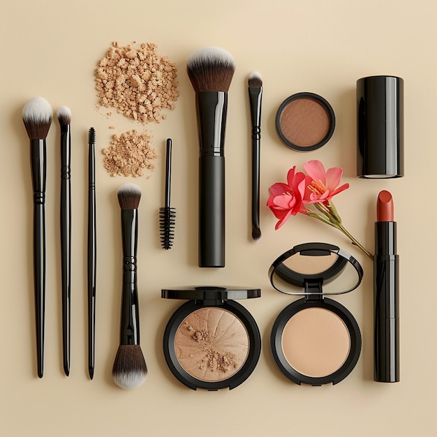 Photo of makeup kit in a beige background