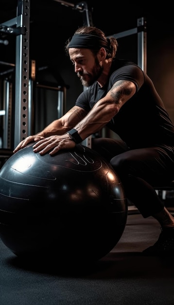 Photo of male athlete working out on pilates ball Generative AI