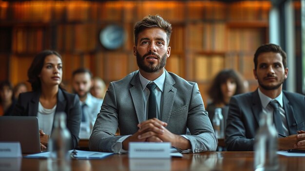 Photo Male Business Executive Giving a Speech