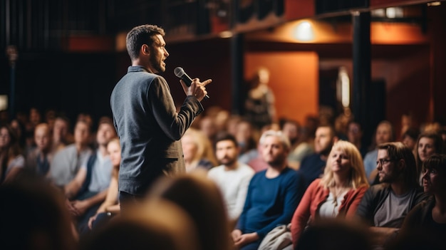 Photo Male Business Executive Giving a Speech