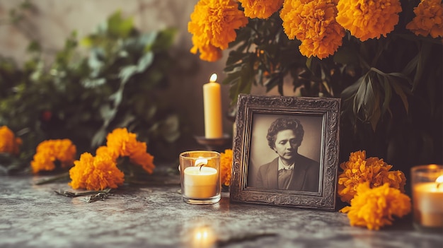 Photo a photo of a man and a candle on a table with a candle and a candle