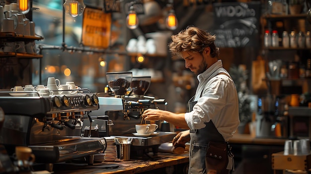 Photo of man making fresh coffee