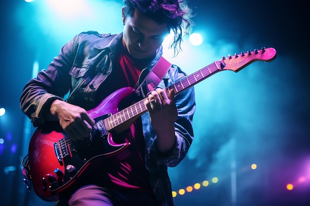 Photo of man playing electric guitar