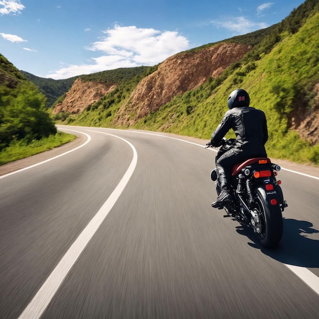 Photo of man riding a bike on road Generative AI