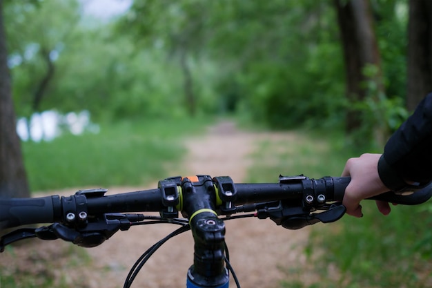 Photo of man's hand and bicycle rudder