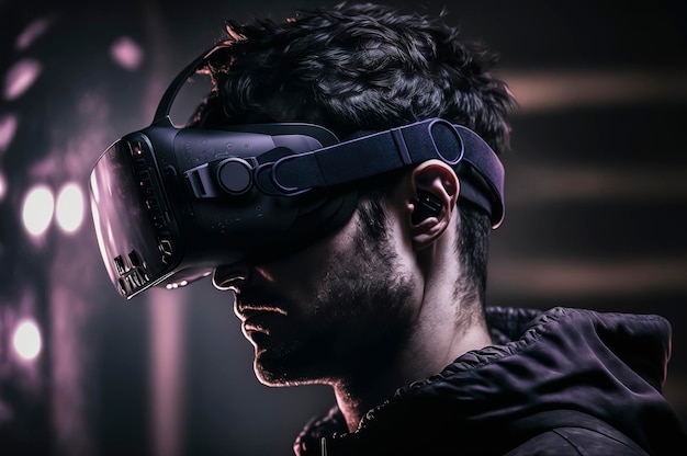 Photo of a man using an vr glasses for exploring cyberspace and Metaverse