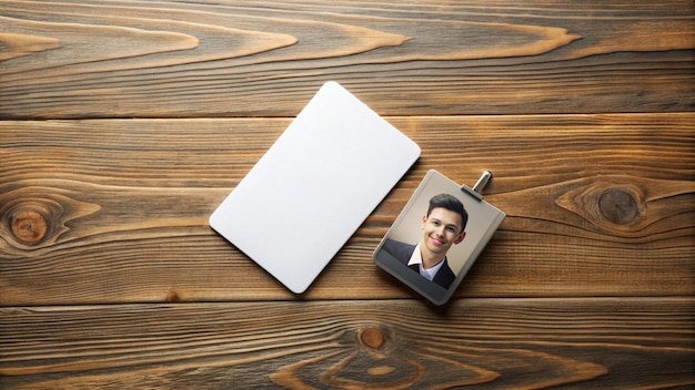 Photo a photo of a man with a photo of his face on a cell phone