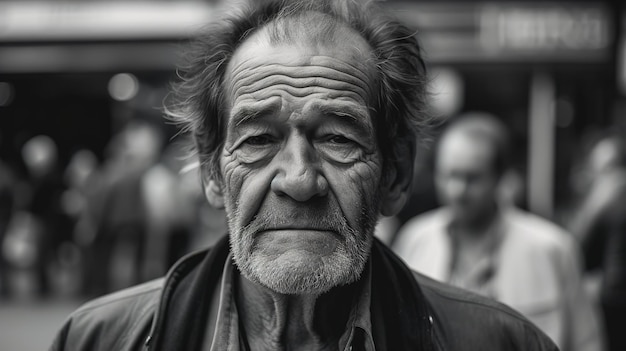 Photo a man with a wrinkly beard is standing in front of a crowd