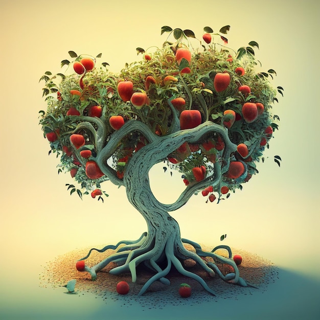 Photo manipulation apple tree image 3d illustration with colofull background