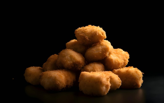 Photo of many chicken nuggets on a black background