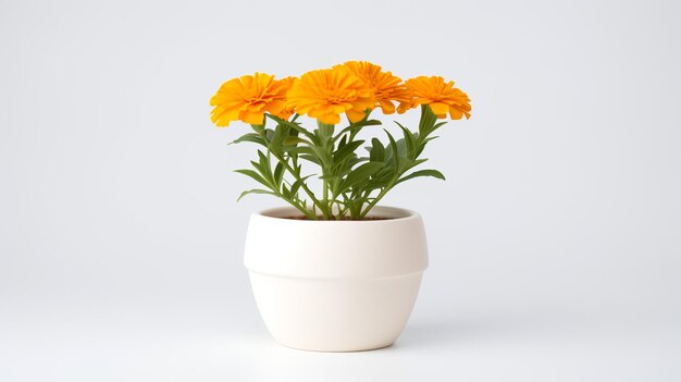 Photo of marigold in minimalist white pot as houseplant for home decoration