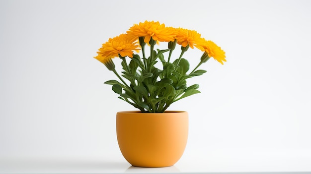 Photo of marigold in minimalist white pot as houseplant for home decoration