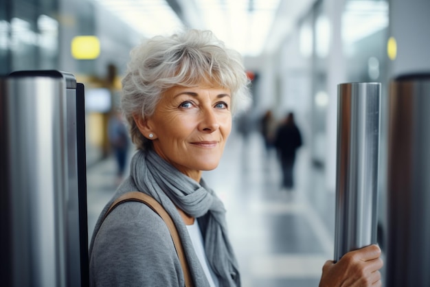 Photo of mature senior female at the airport security gate High quality photo