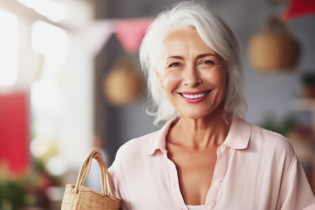 Photo of mature senior female with laundry High quality photo