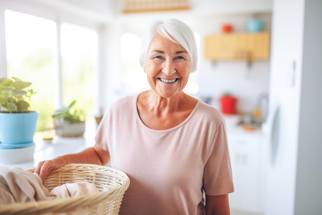 Photo of mature senior female with laundry High quality photo